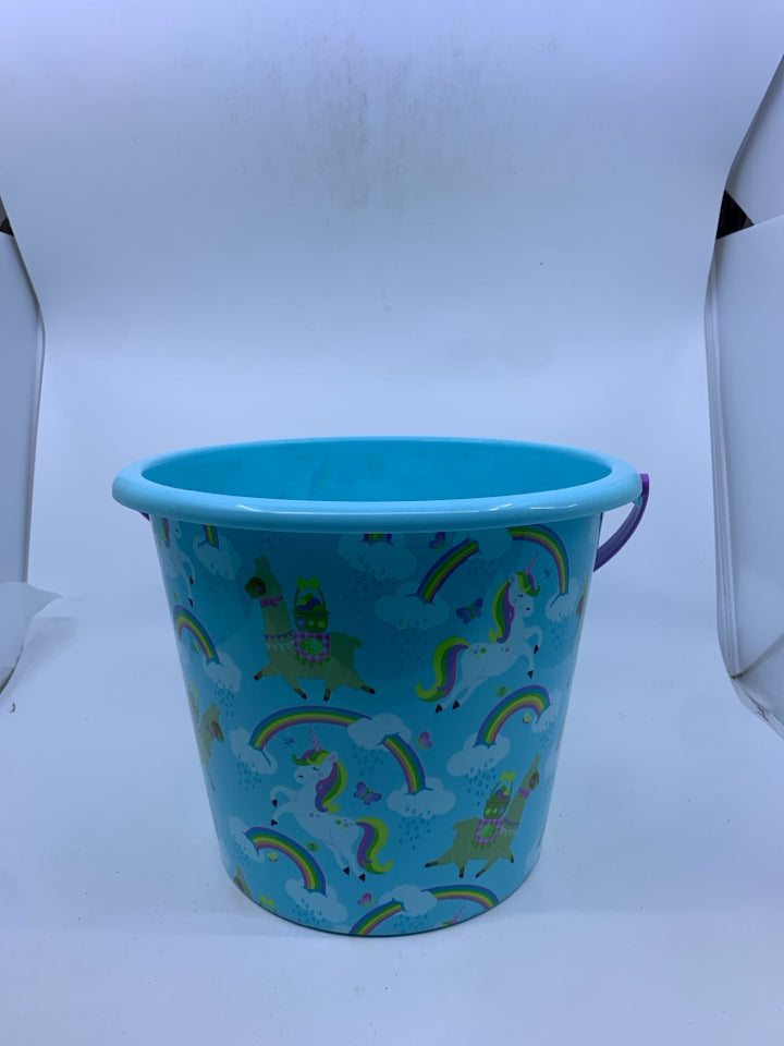 LARGE TEAL PAIL UNICORN AND LLAMA /EASTER BASKET.