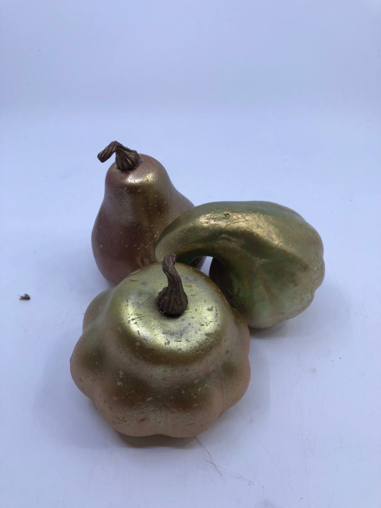 3 GOLD PUMPKINS/GOURDS.