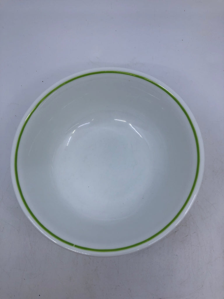 6 LIME GREEN RIM CORELLE BOWLS.