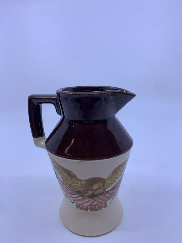 VTG SMALL BROWN TAN EAGLE PITCHER.