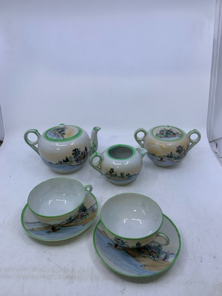 VTG 7 PC SVC 2 GREEN/WHITE ASIAN STYLE.