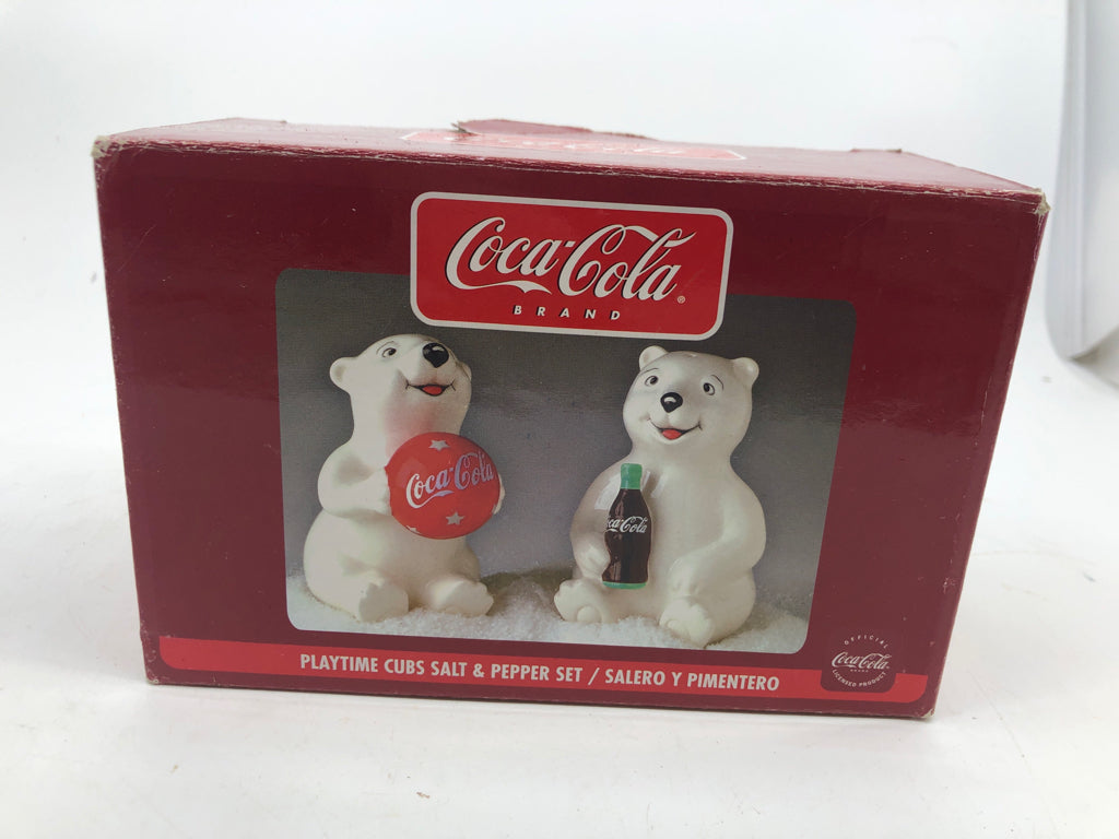 NIB COKE POLAR BEAR SALT AND PEPPER SHAKERS.
