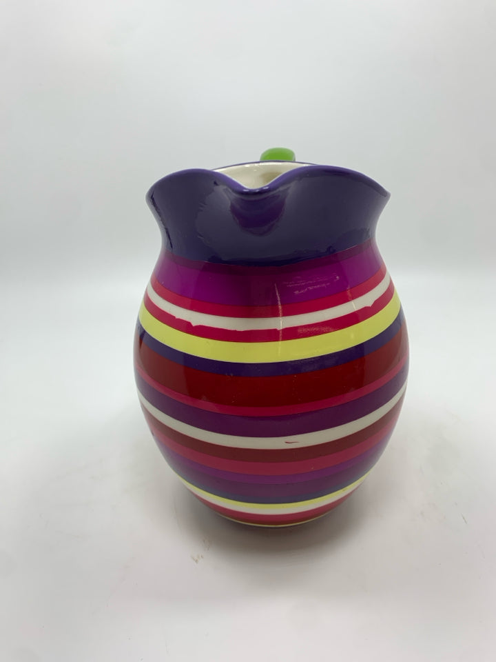 PURPLE STRIPE CERAMIC PITCHER VASE.