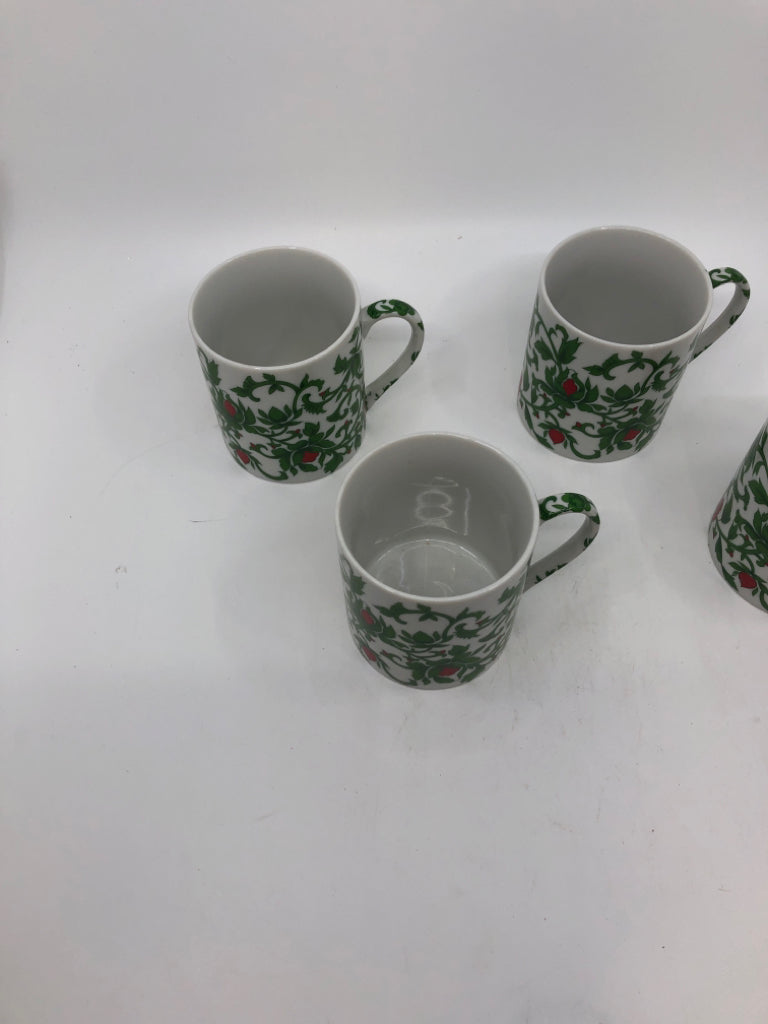 4 WILLIAM SONOMA GREEN PLANT MUGS.