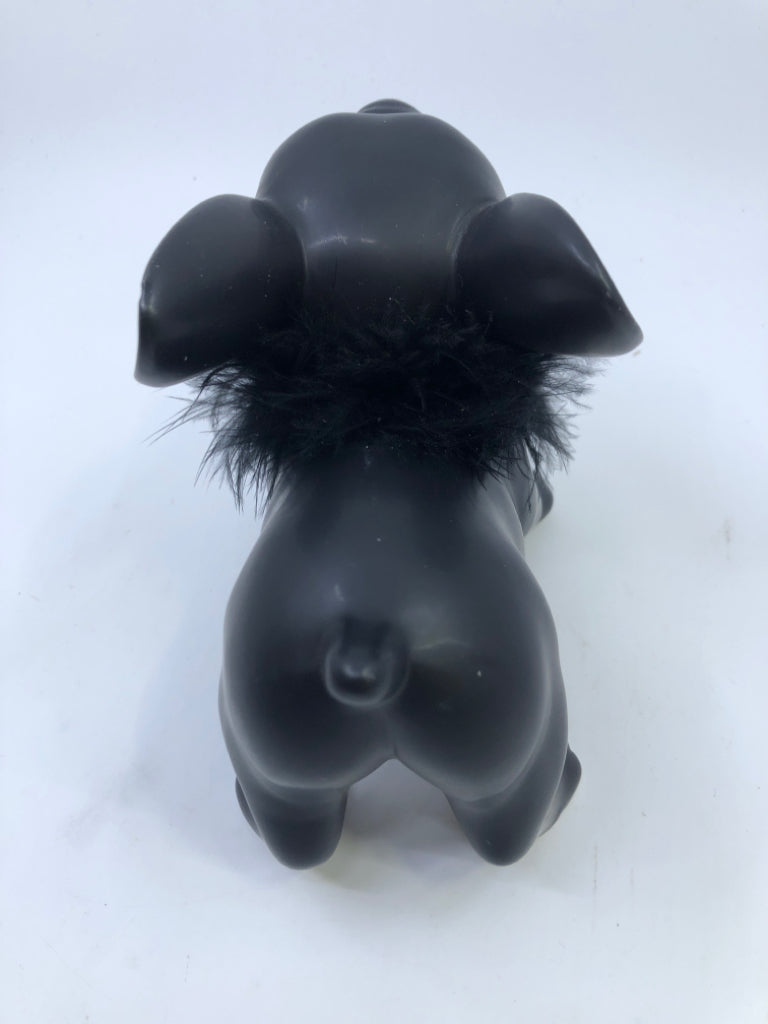 BLACK FRENCH BULLDOG STATUE W/ FEATHERED COLLAR.
