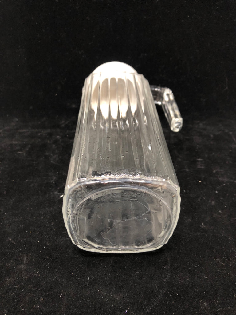RIBBED GLASS FRIDGE JUG W/LID.