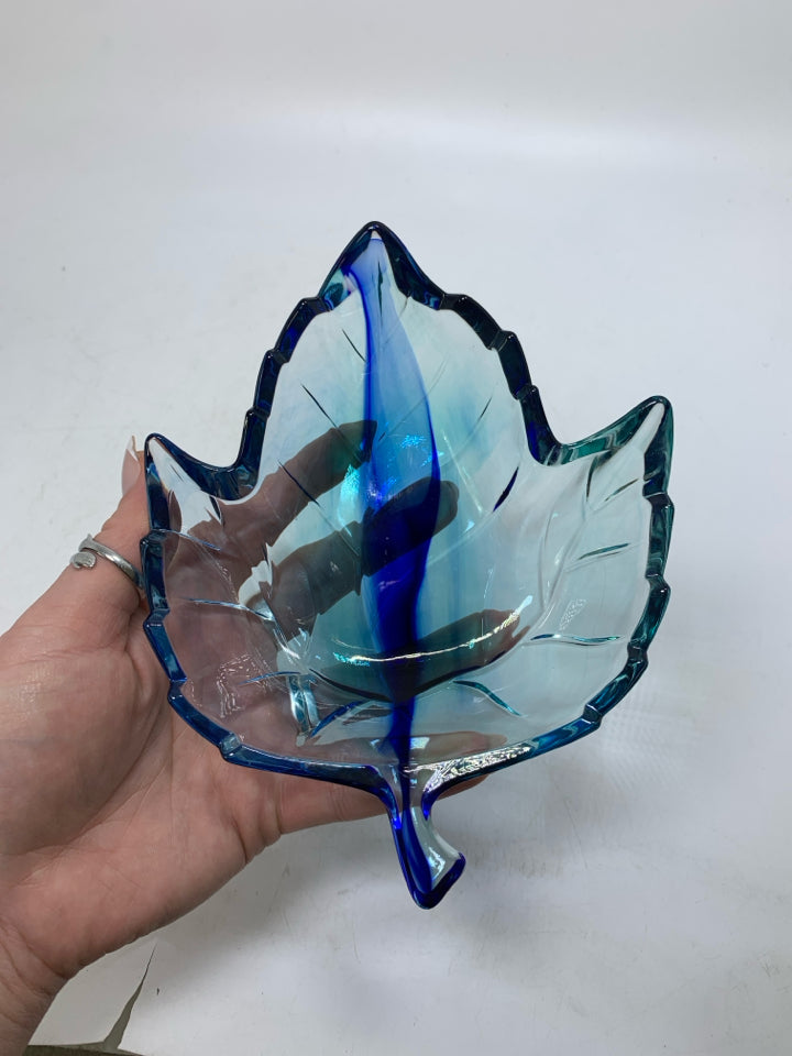 GLASS MAPLE LEAF SHAPED CANDY DISH.