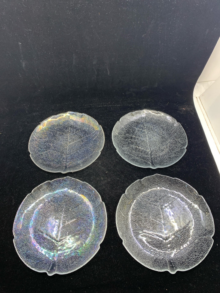 4 GLASS TEXTURED LEAF PLATES.