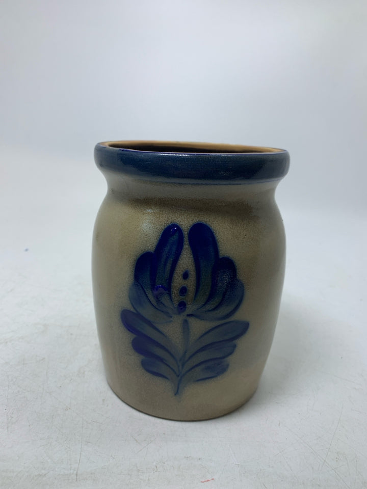 VTG COBALT BLUE FLOWER SALT GLAZE CROCK 1994.