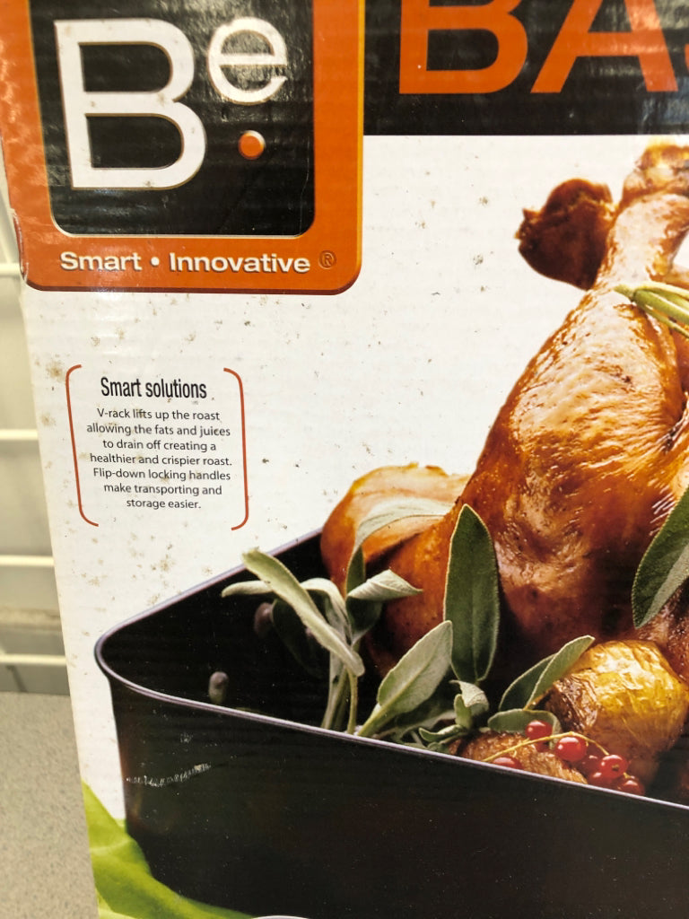 NIB 10 PC NON-STICK STEEL ROASTER W/ V-RACK
