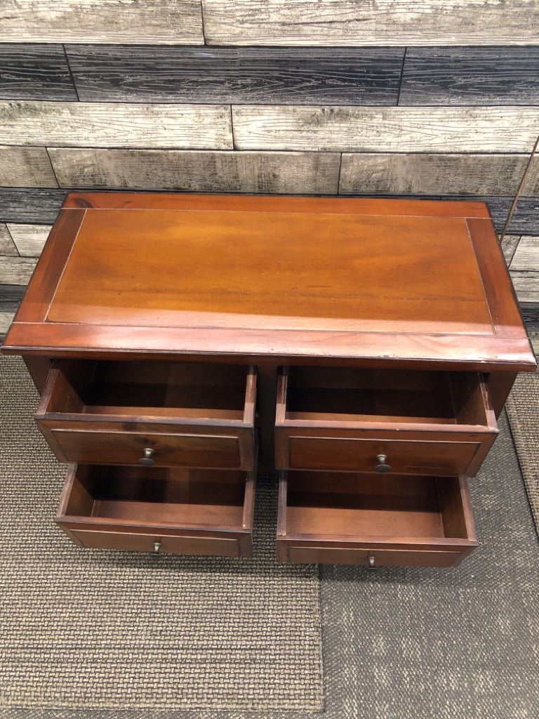DK WOOD ACCENT TABLE W/4 DRAWERS.