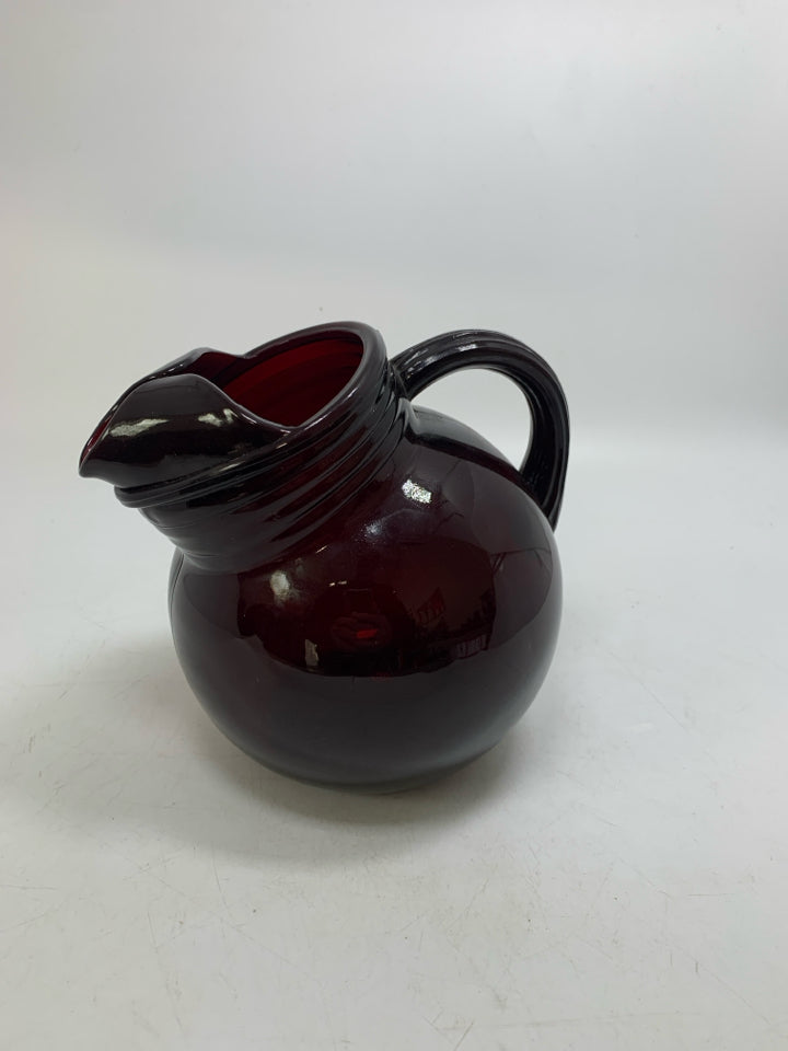 VTG RUBY RED GLASS TILT BALL PITCHER ICE LIP.