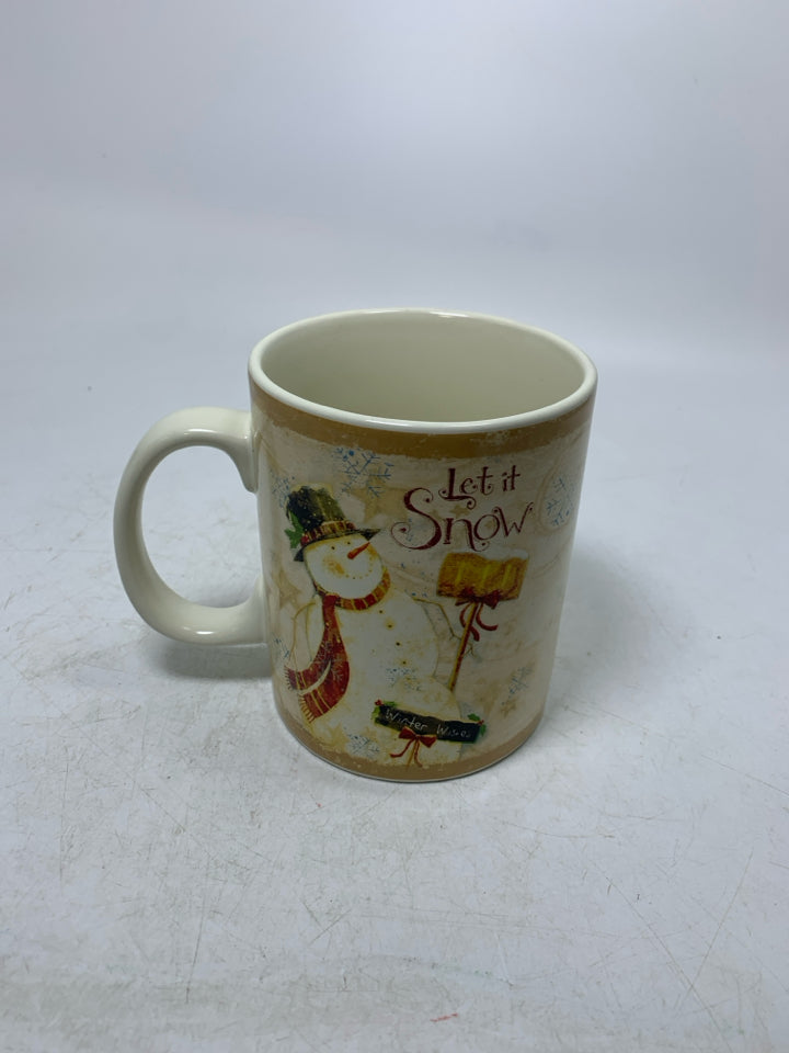 PRIMITIVE LARGE LET IT SNOW SNOWMAN CUP.