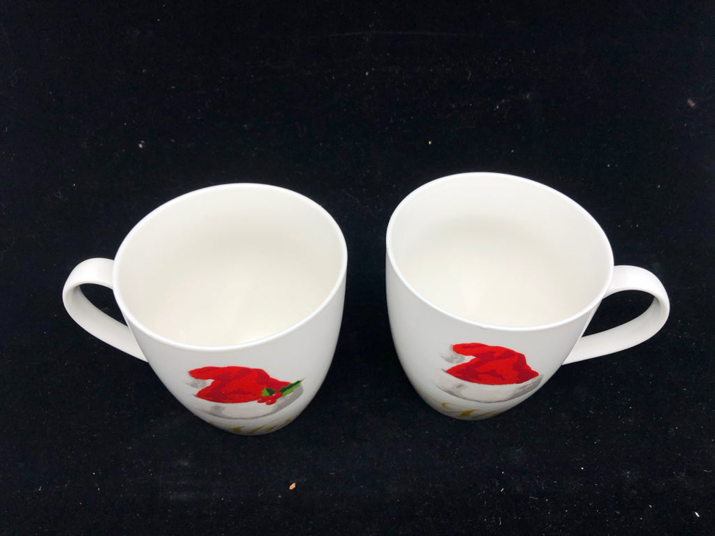 2 MR AND MRS SANTA HAT MUGS.