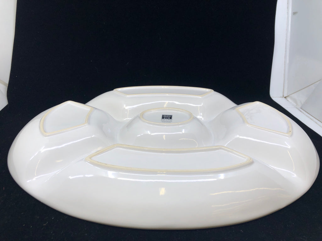 LARGE WHITE OVAL DIVIDE SERVING TRAY.