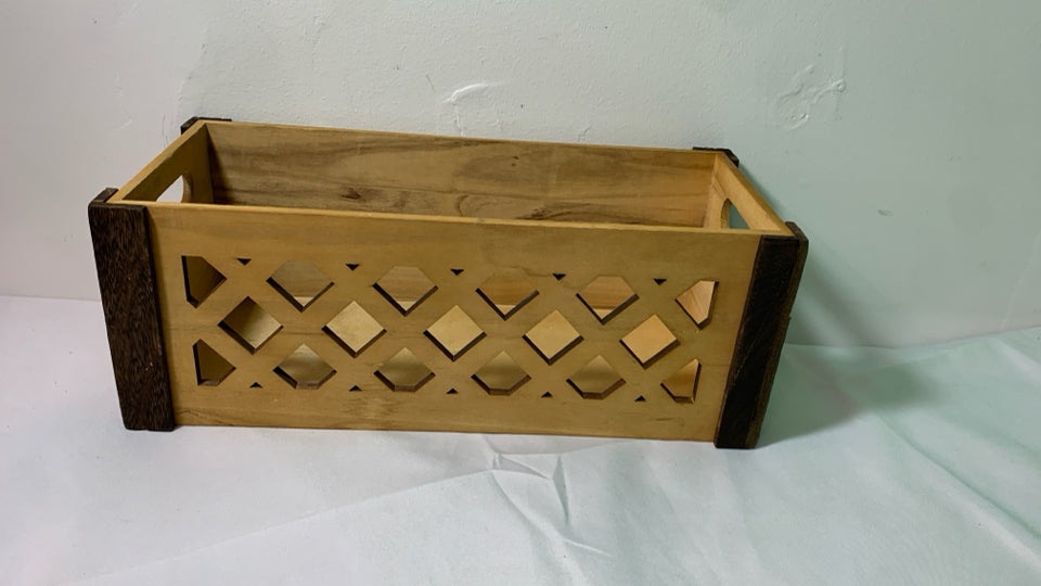 BLONDE LIGHT WEIGHT WOOD PLANTER W/ CUTOUTS.