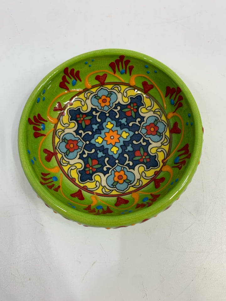 GREEN,RED&BLUE PAINTED SMALL CATCH ALL DISH.