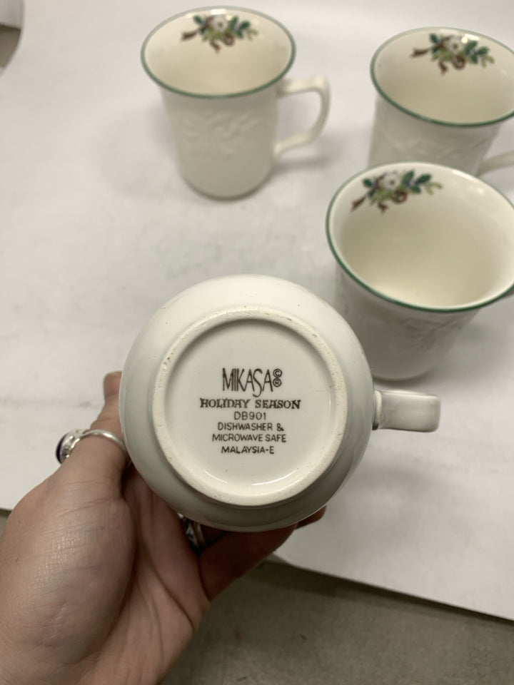 4 MIKASA HOLIDAY SEASON MUGS.