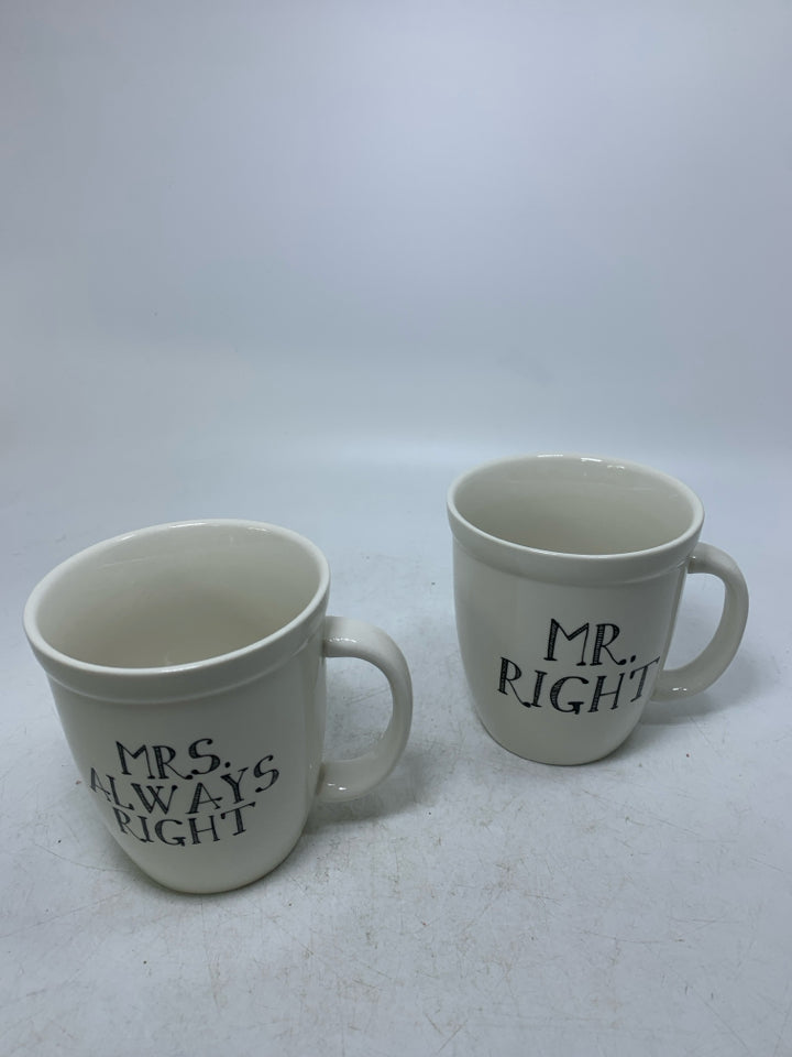 2 MR RIGHT MRS ALWAYS RIGHT COFFEE MUGS.