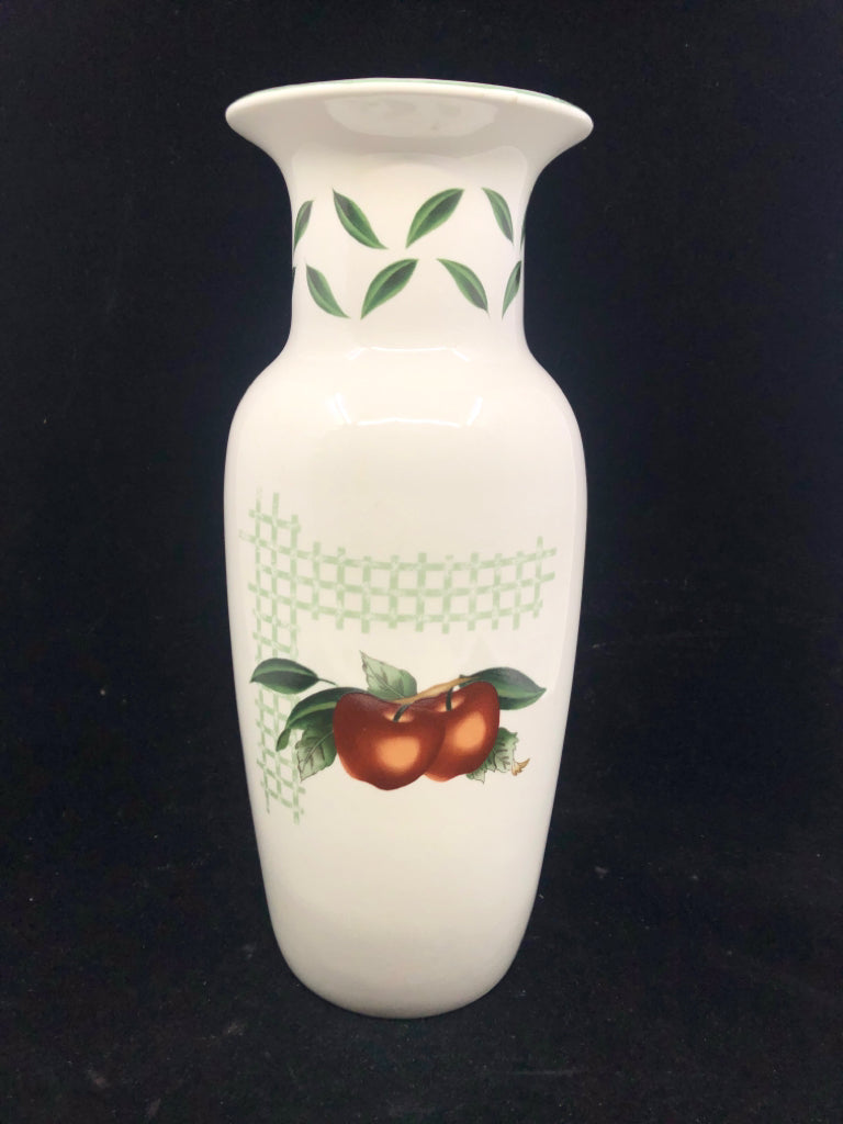 VTG CADES CREEK GREEN W APPLES VASE.