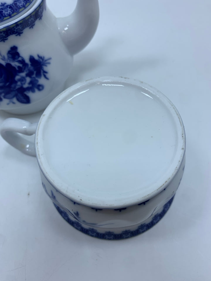 TEA-FOR-1-SET BLUE & WHITE FLORAL BONE CHINA.