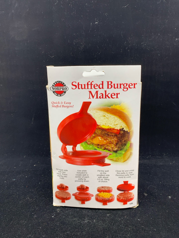 NIB STUFFED BURGER MAKER.