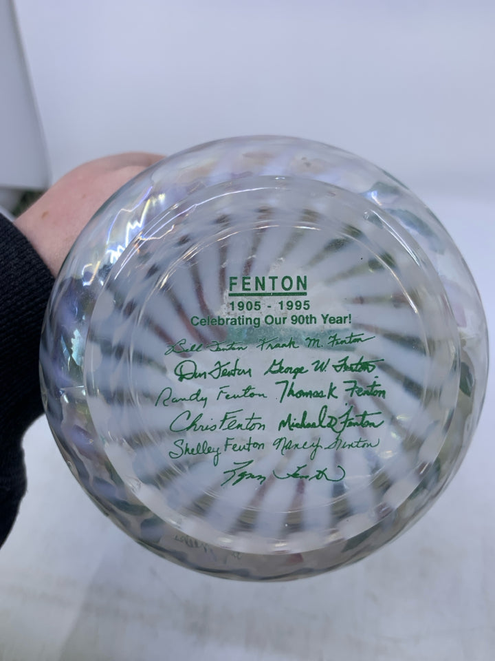 90TH ANNIVERSARY OPALESCENT SPIRAL OPTIC BASKET PAINTED FLOWERS.