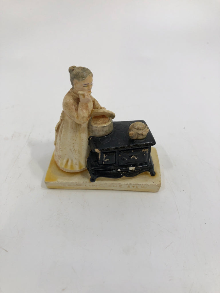 VTG SEBASTIAN FIGURINE WOMAN COOKING SAMPLING STEW.