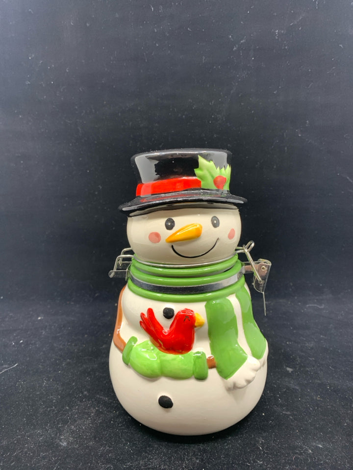 SNOWMAN W METAL CLASP CANISTER.