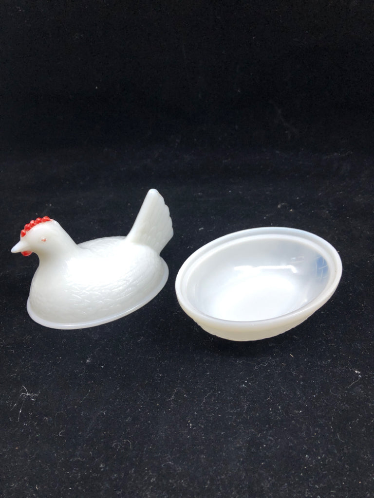 2pc VTG MILK GLASS HEN.