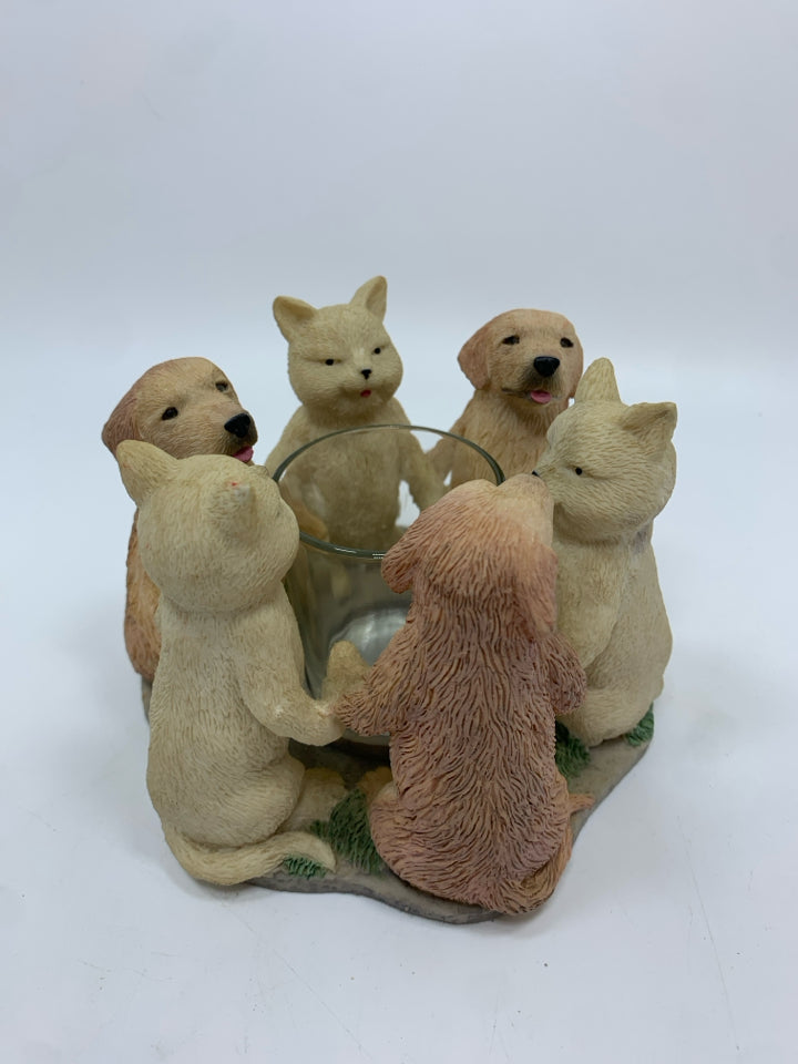 CATS AND DOGS RESIN TEALIGHT CANDLE HOLDER.