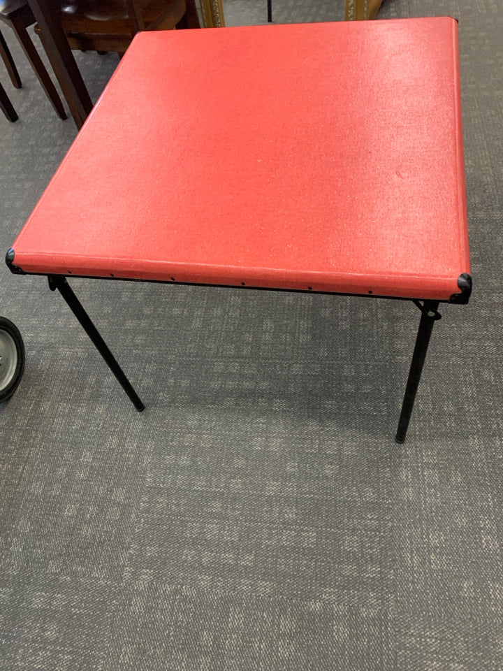 VTG SAMSONITE RED TOP FOLDING CARD TABLE.