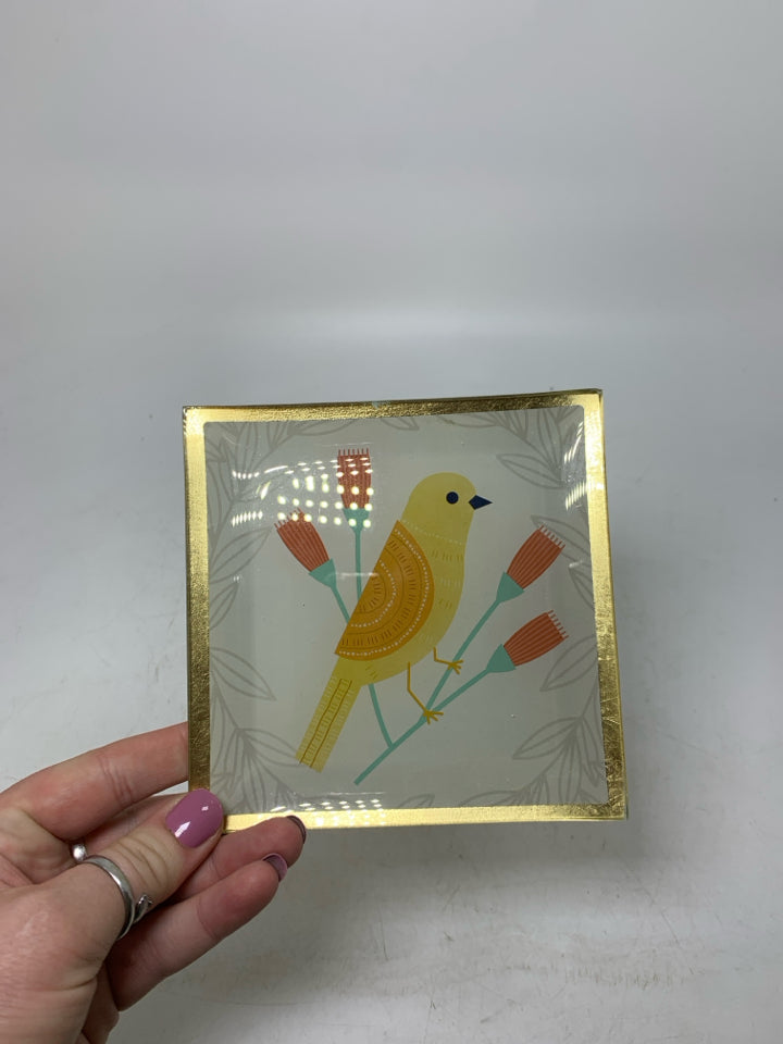 SMALL GLASS SQUARE PLATE W/ YELLOW BIRD.