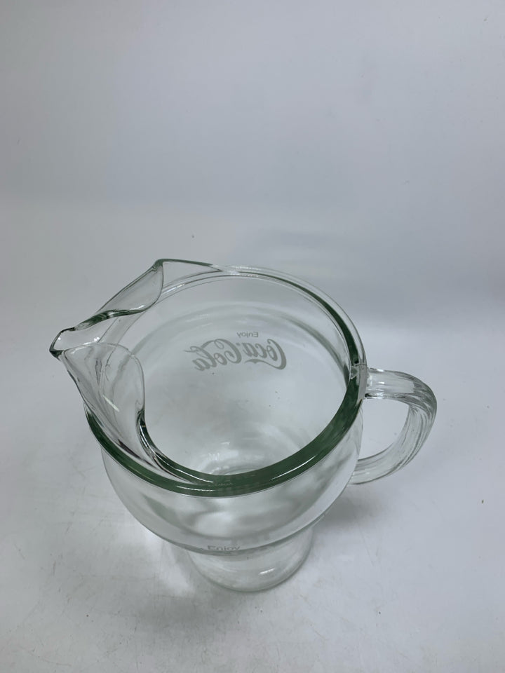 VTG CLEAR GLASS ENJOY COKE LARGE PITCHER.