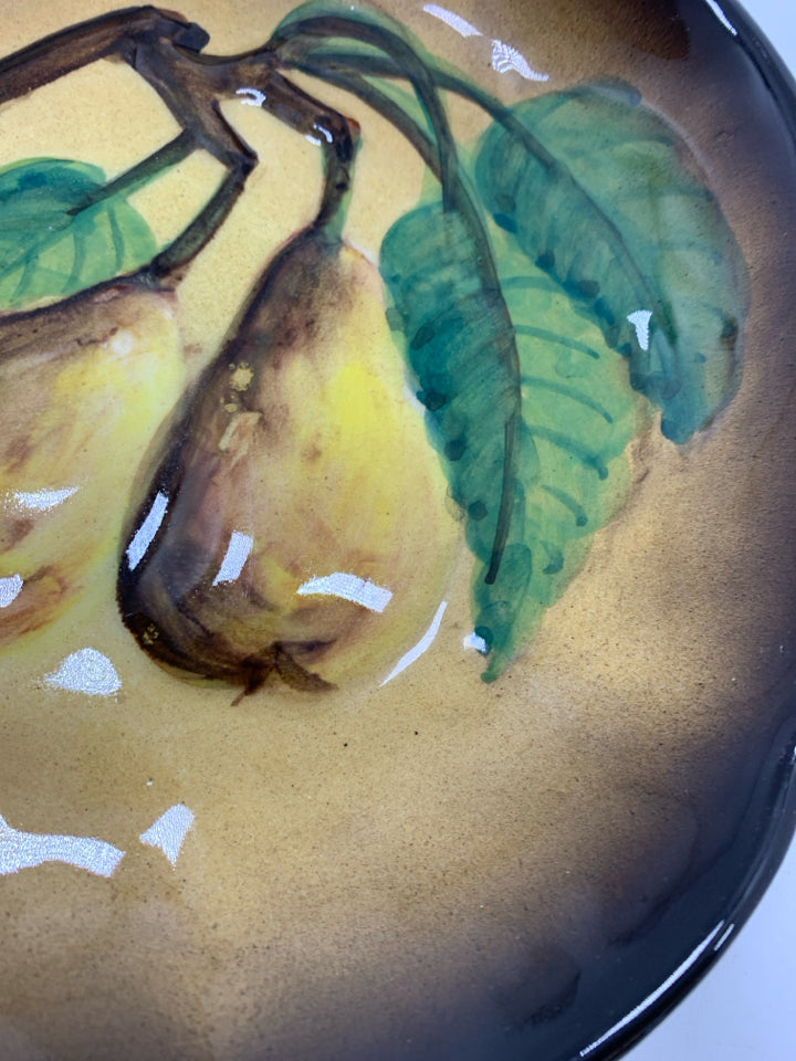 BROWN GLAZED W/PEARS PLATE.