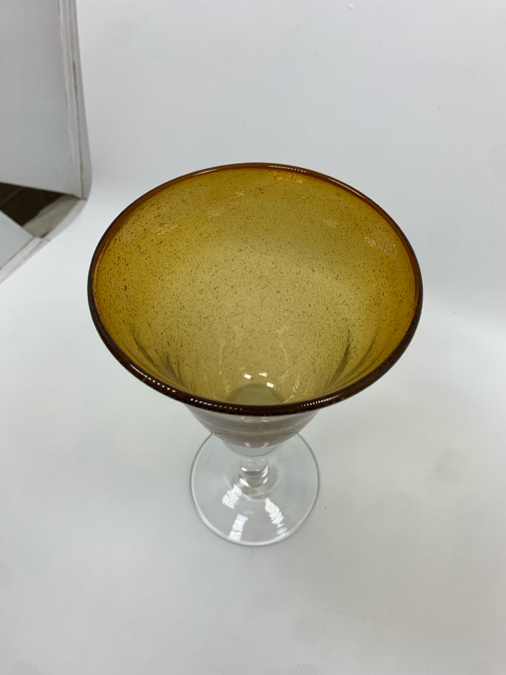 6 PC AMBER GLASS GOBLET SET.