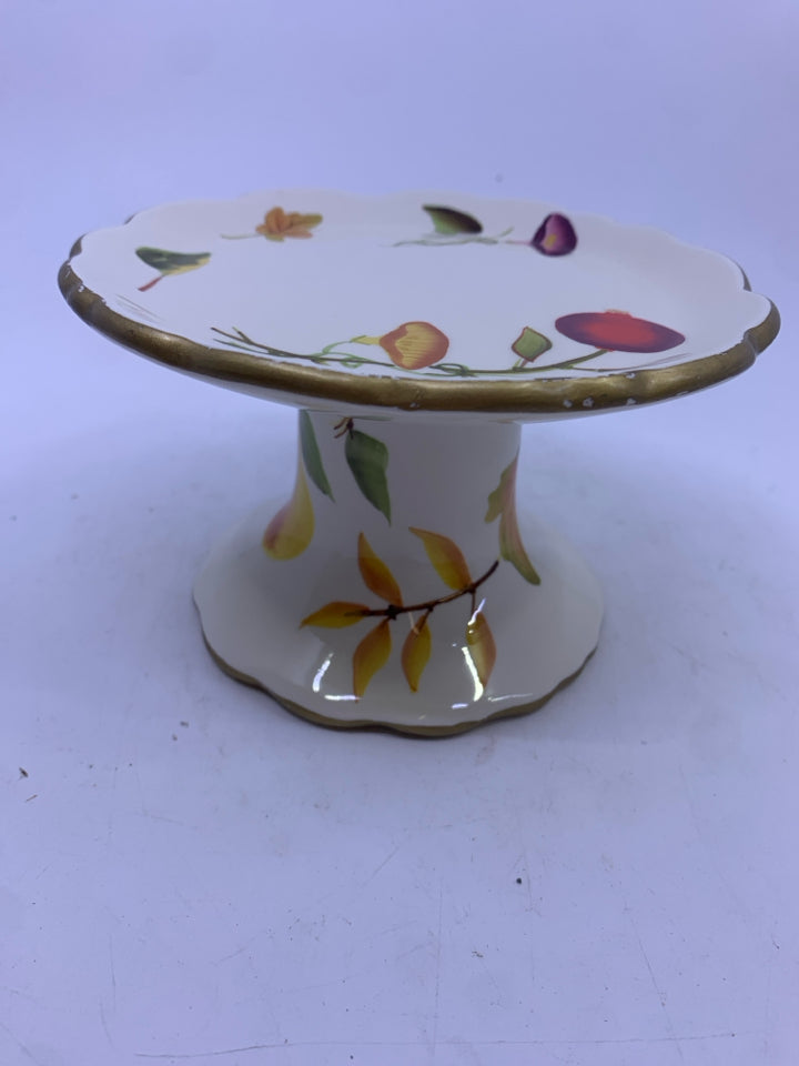 FLORAL PAINTED CANDLE PLATE.