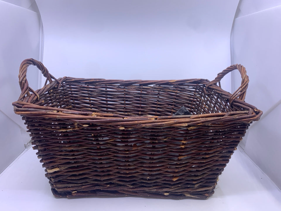 RECTANGLE DARK WOVEN BASKET W HANDLES.