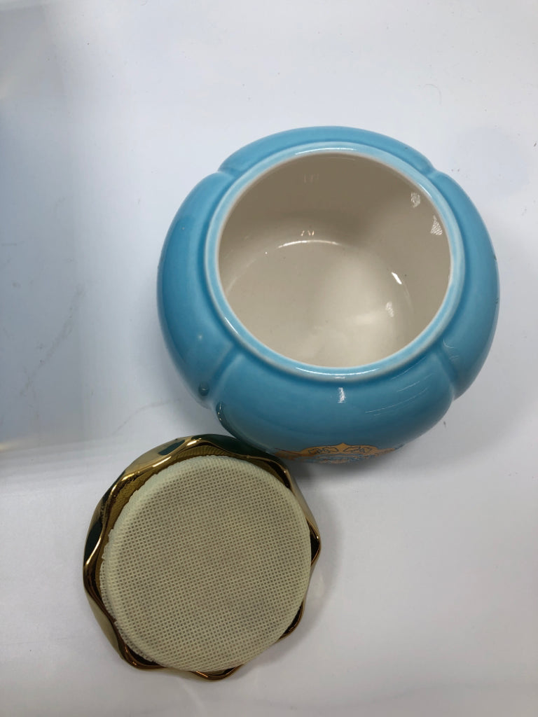 ELEGANT ASIAN-STYLE CANISTER IN BLUE BOX.