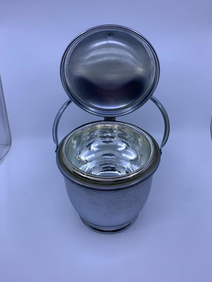 SILVER FLIP TOP ICE BUCKET W HANDLE.