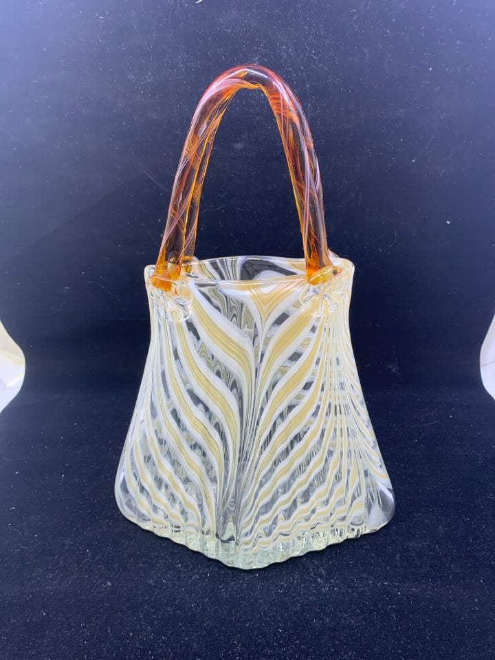 HEAVY GLASS CREAM DECORATIVE PURSE.