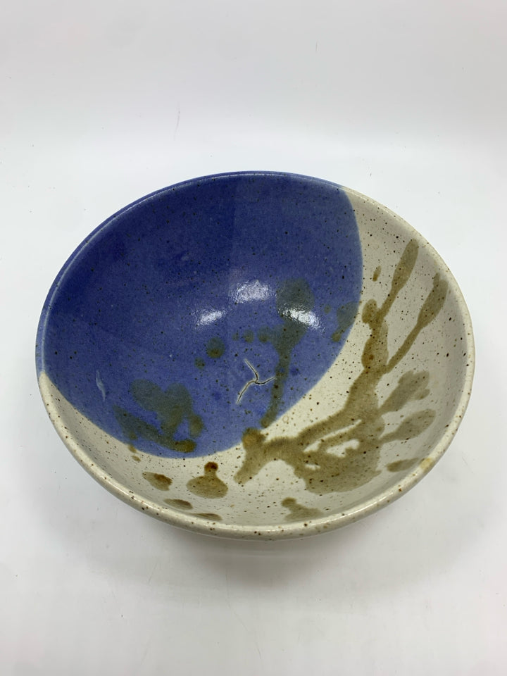 GRAY & BLUE POTTERY BOWL.