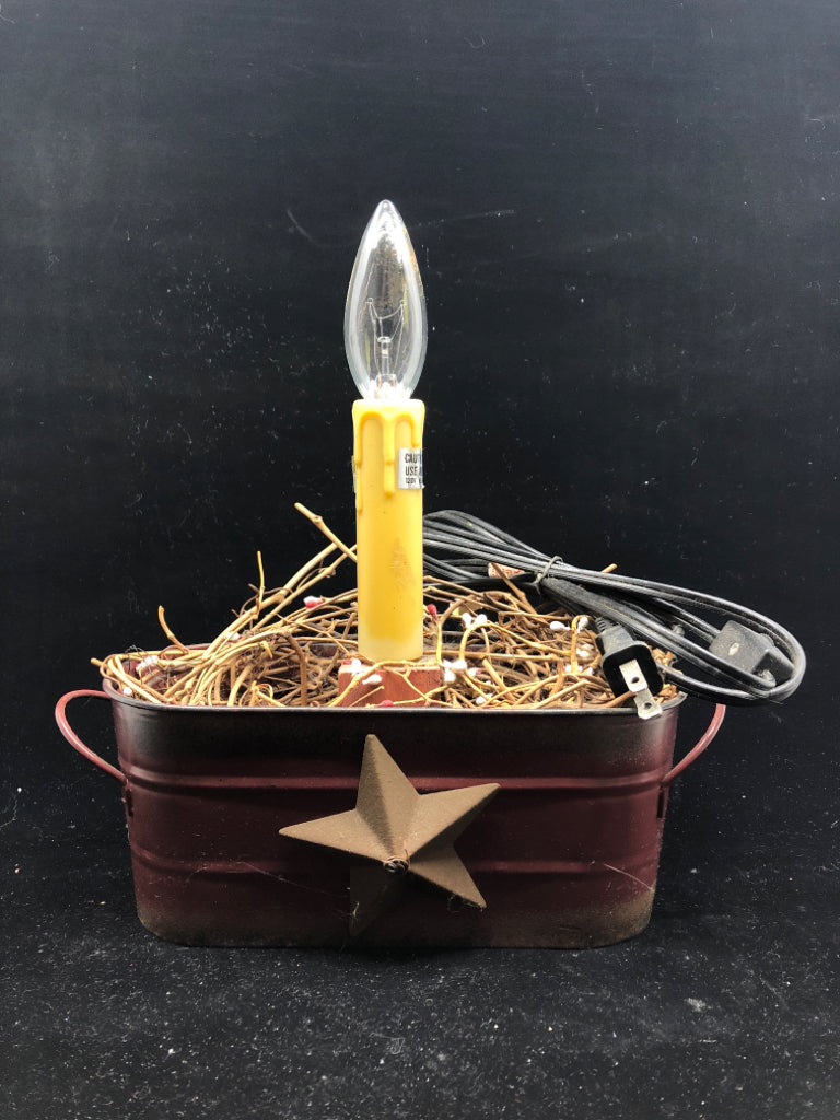 PRIMITIVE BUCKET WITH PLUG IN CANDLE.