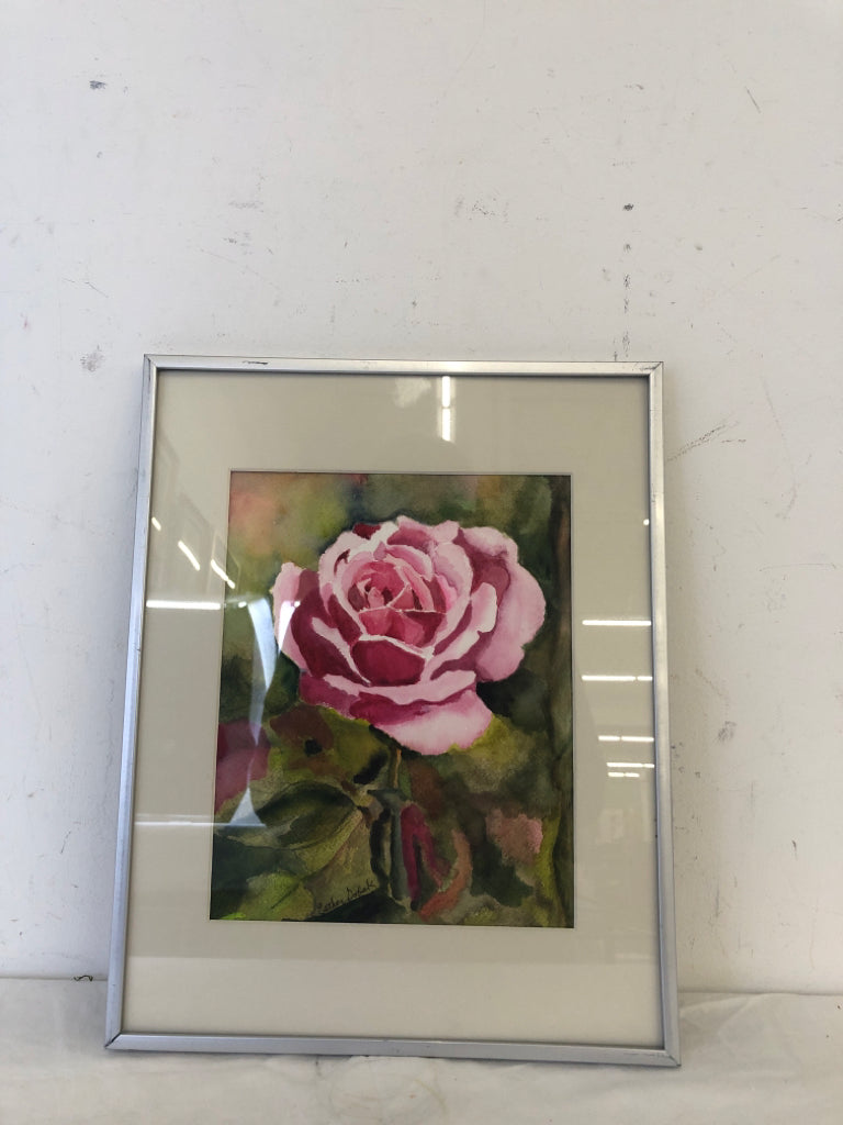 FRAMED PINK ROSE- SIGNED.