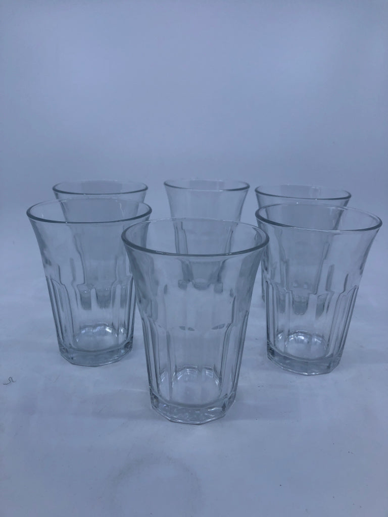 6 BORMILI ROCCA RIBBED JUICE GLASSES FLARED TOP.