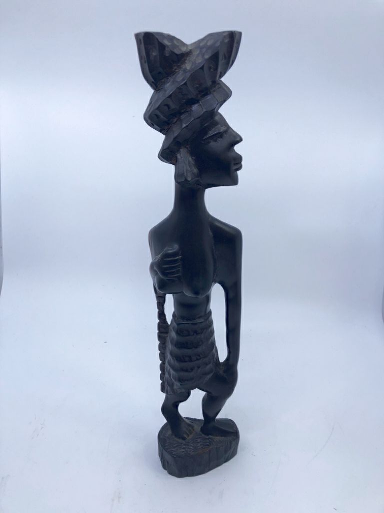 BLACK CARVED GIRL STANDING.