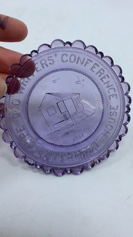 VTG PURPLE GLASS PINPOINT CUP PLATE.