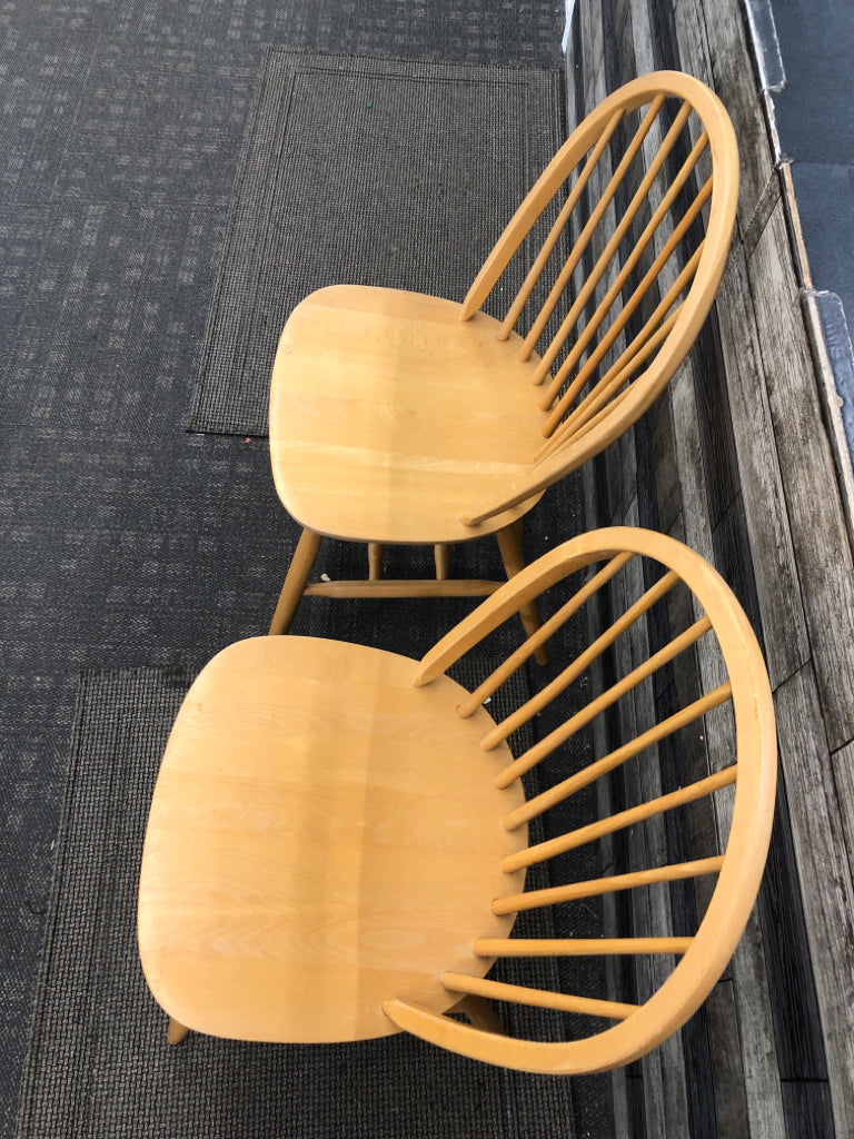 2 WOODEN ROUND BACK CHAIRS.