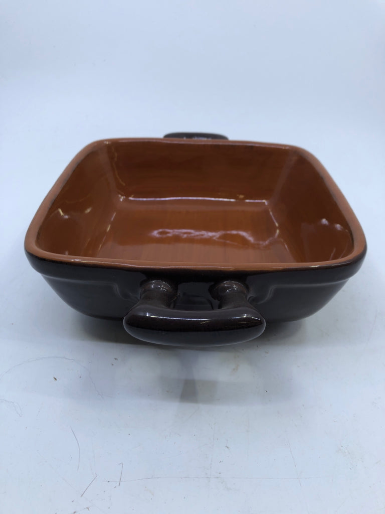 DARK BROWN SQUARE BAKING DISH W/ LIGHT BROWN INSIDE PIER-ONE.