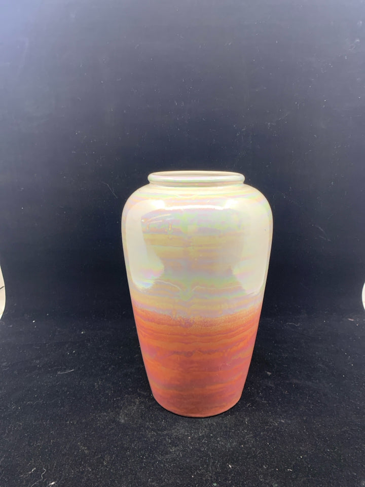 WHITE PINK OMBRE IRIDESCENT VASE- WEST GERMANY.